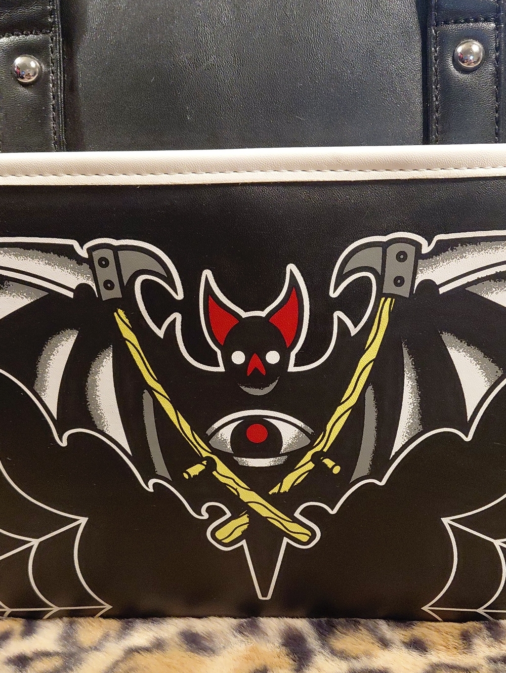 SOURPUSS LARGE Black BAT GRAPHICS ON FRONT RARE BAG - Picture 2 of 16